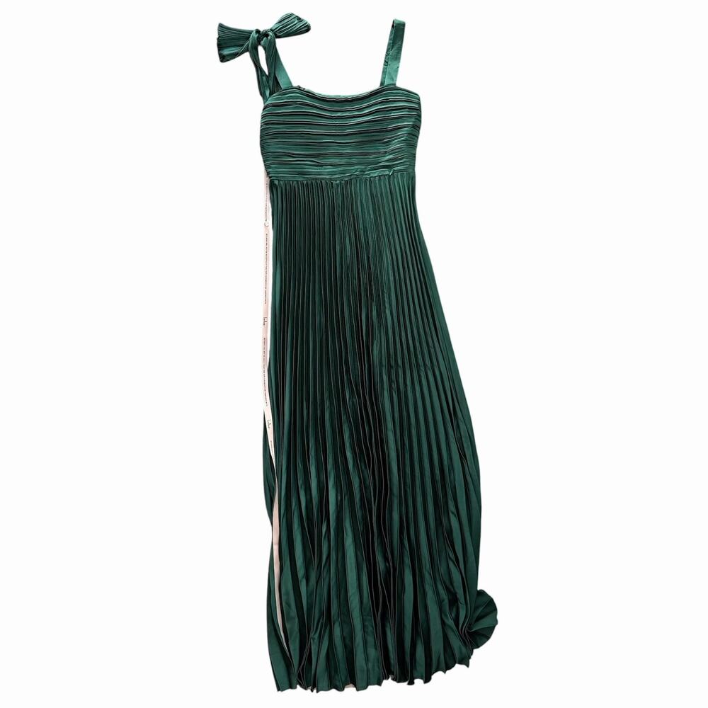 NWT Lulus Gorgeous Purpose Emerald Satin Pleated Sleeveless Bow Maxi Size M